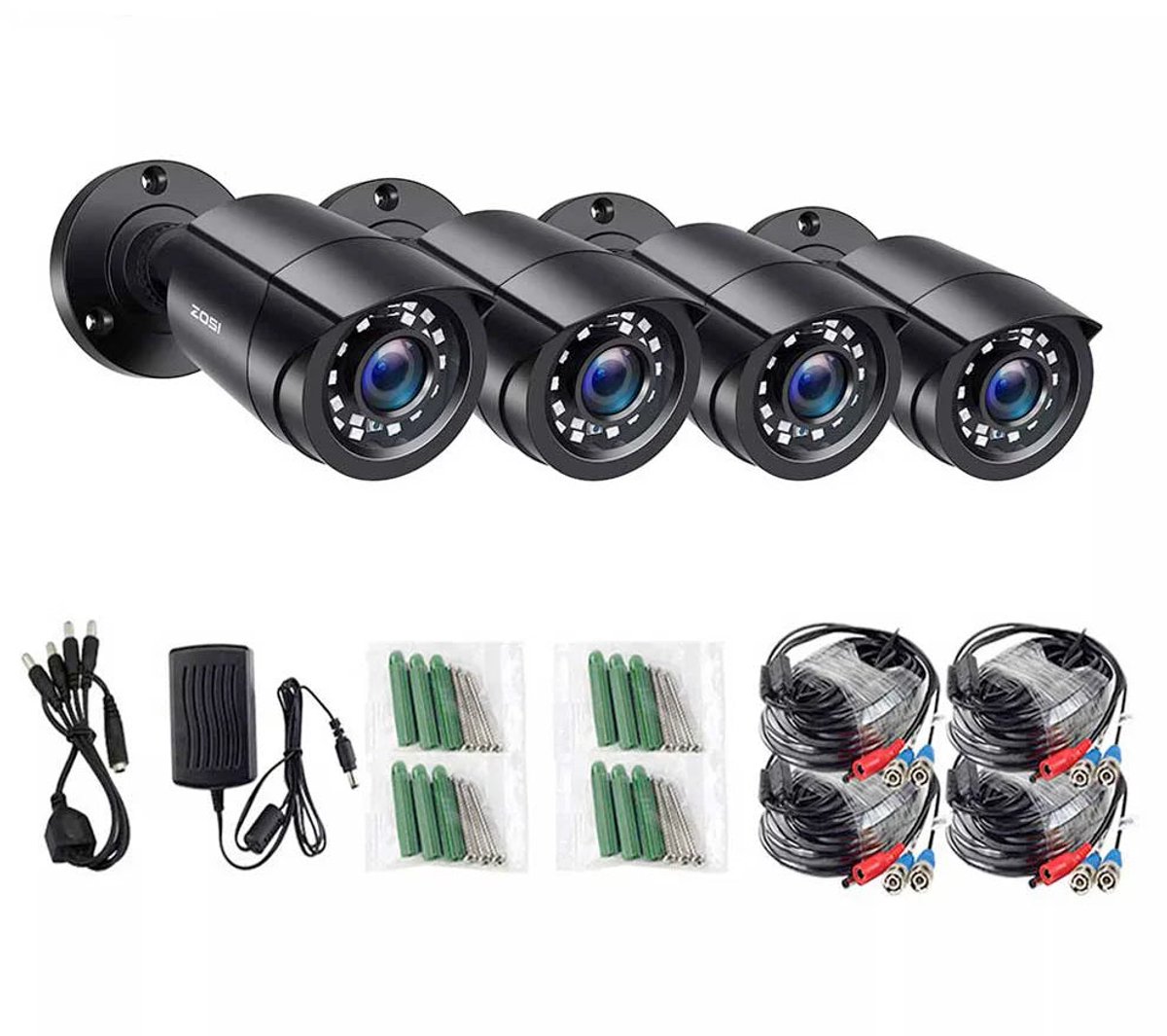 Beveiligingscamera - Draadloze Camera - Camerabewaking - Buiten Camera met Nachtzicht - 1080P Full HD - 4 Stuks Bullet Outdoor & Indoor - IP66 Weerbestendig - Zwart
