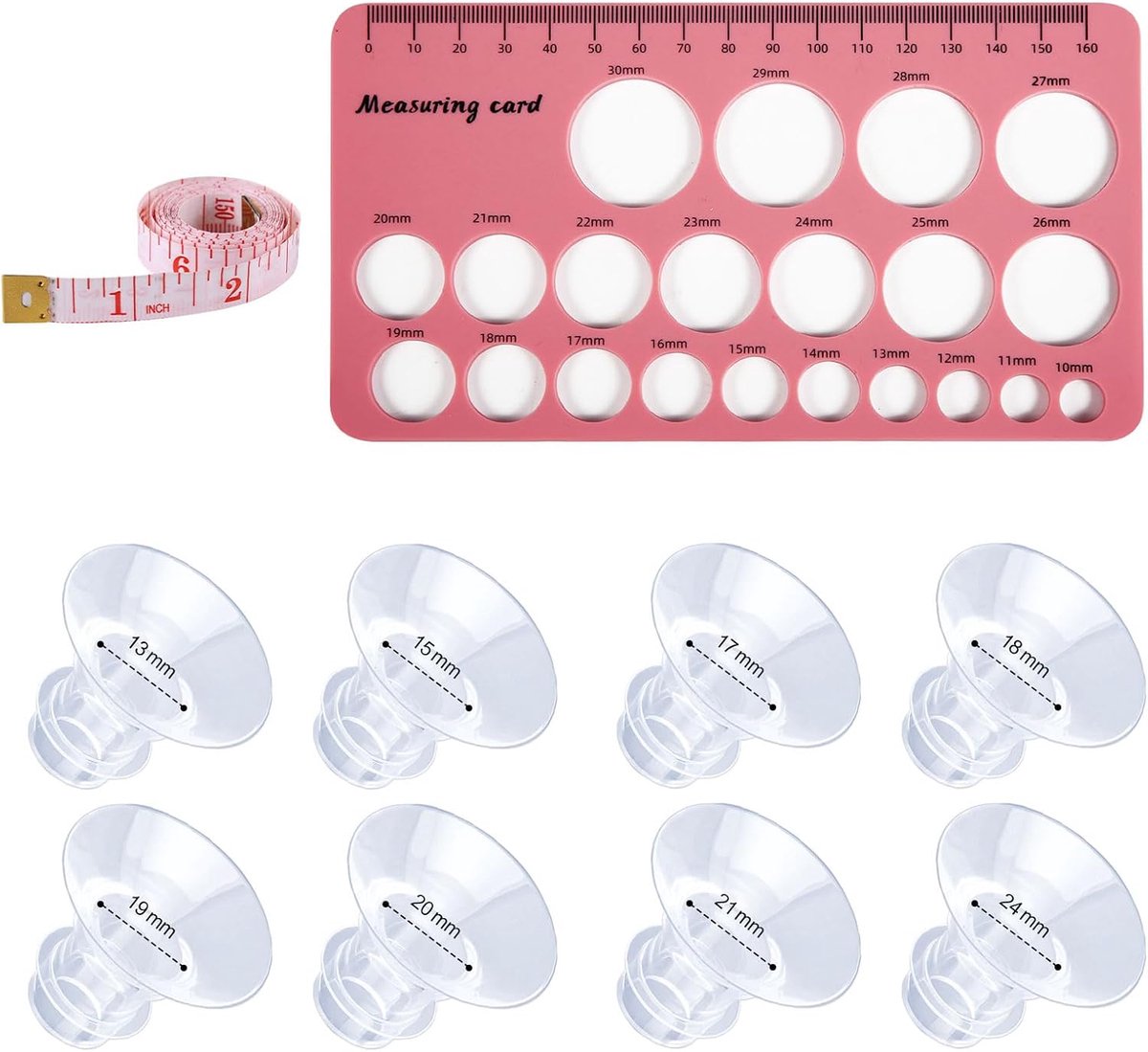 Image of 8 Stuks Borstkolfflensinzetstukken met Zacht Meetlint en Tepelliniaal – Compatibel met 24mm Borstkolven