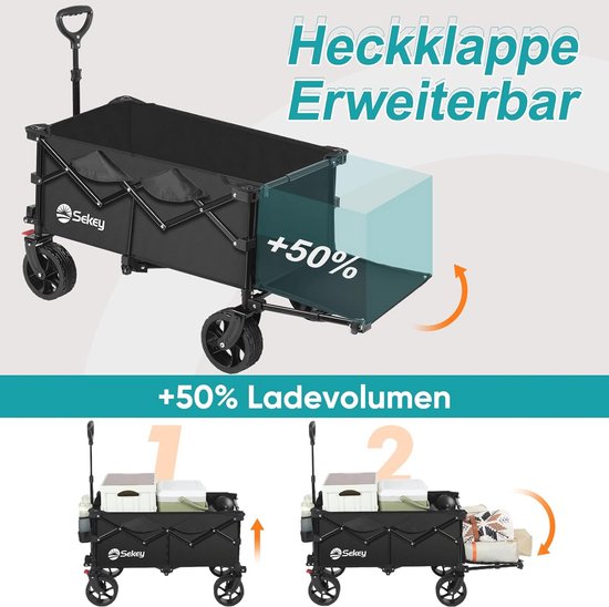Opvouwbare Handkar met Uitschuifbare Achterklep voor Multifuntioneel Gebruik - 135L tot 200L, Tot 150KG van Lifadals — afbeelding 2