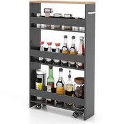 Bol.com COSTWAY Nichewagen 13cm breed 4 planken keukentrolley smal nisplank op wielen serveerwagen met handgreep & leuningen hou... aanbieding