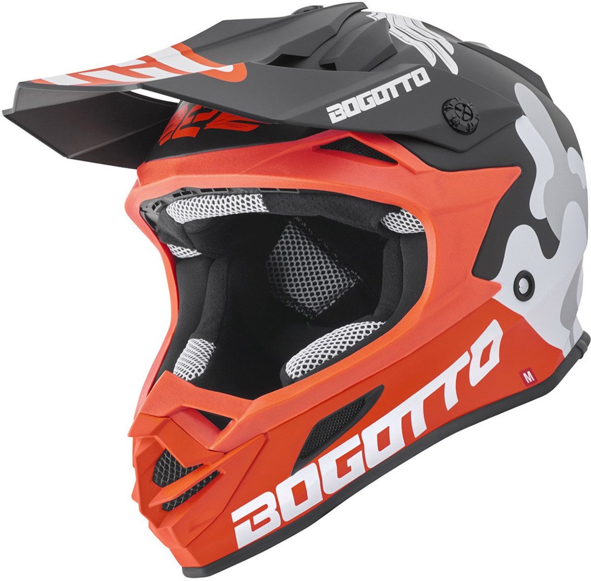 Bogotto V328 Camo Fiberglass Zwart Wit Oranje Crosshelm - Maat XS - Helm