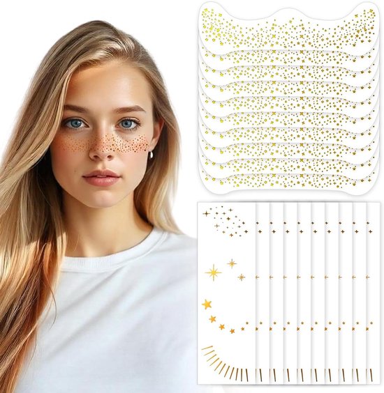 20 Stück Glitzer Sommersprossen Gesichtstattoo – Gold/silber, Wasserfest, Für Party & Festival