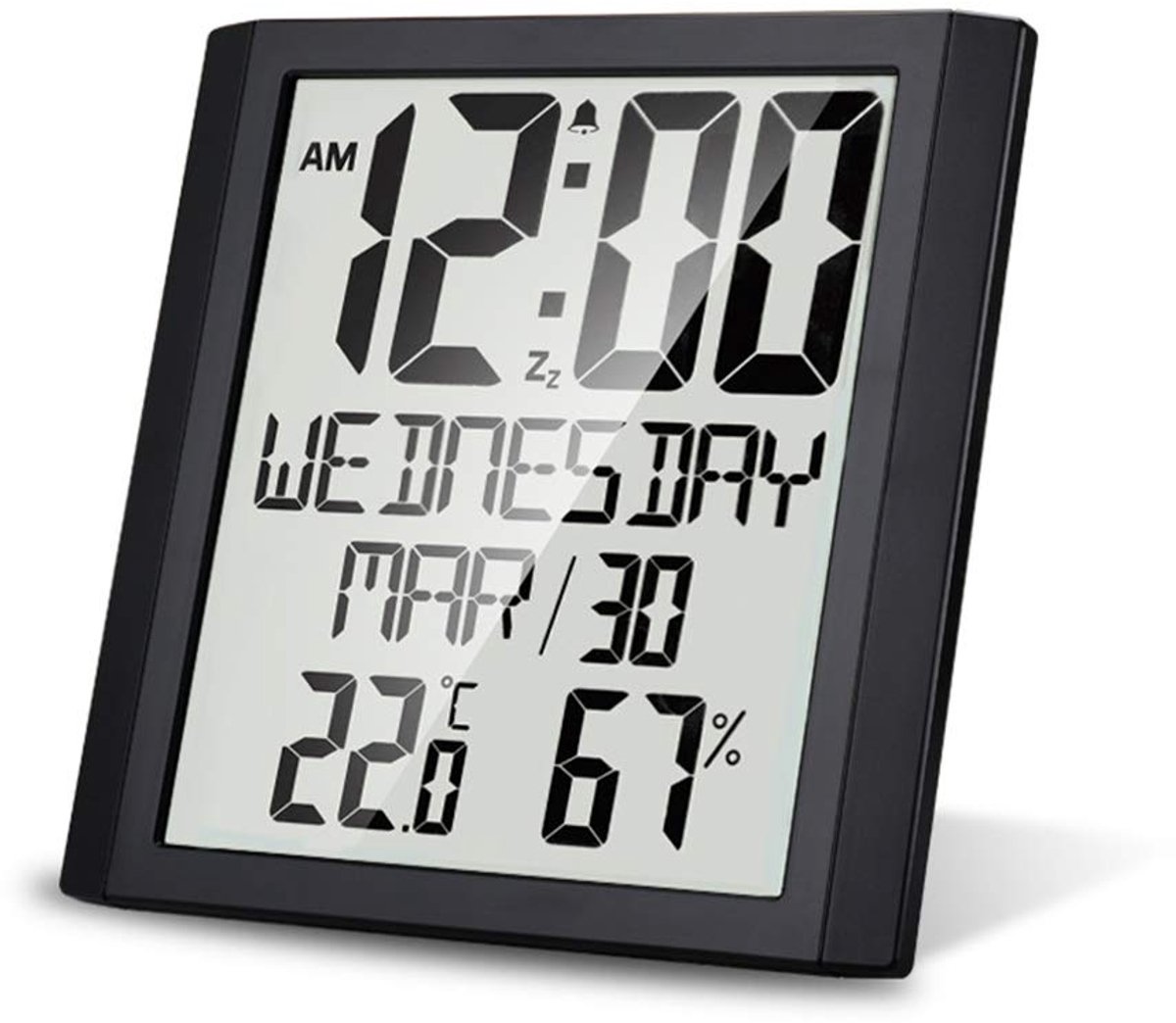 Lancoon Grote Wandklok met Digitaal Scherm, TN-display, Digitale Klok met Binnentemperatuur en Vochtigheid, Stille Reistijd voor Woonkamer, Slaapkamer, Kantoor