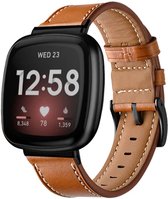 Bracelet en cuir véritable Strap-it avec fermeture à boucle - compatible avec Fitbit Versa 4 / Fitbit Sense 2 - marron