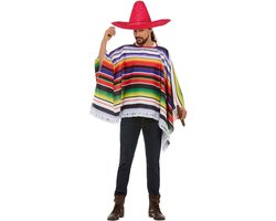 Carnaval verkleed set Mexicaan - gekleurde one size poncho - Sombrero hoed rood met dia 59 cm