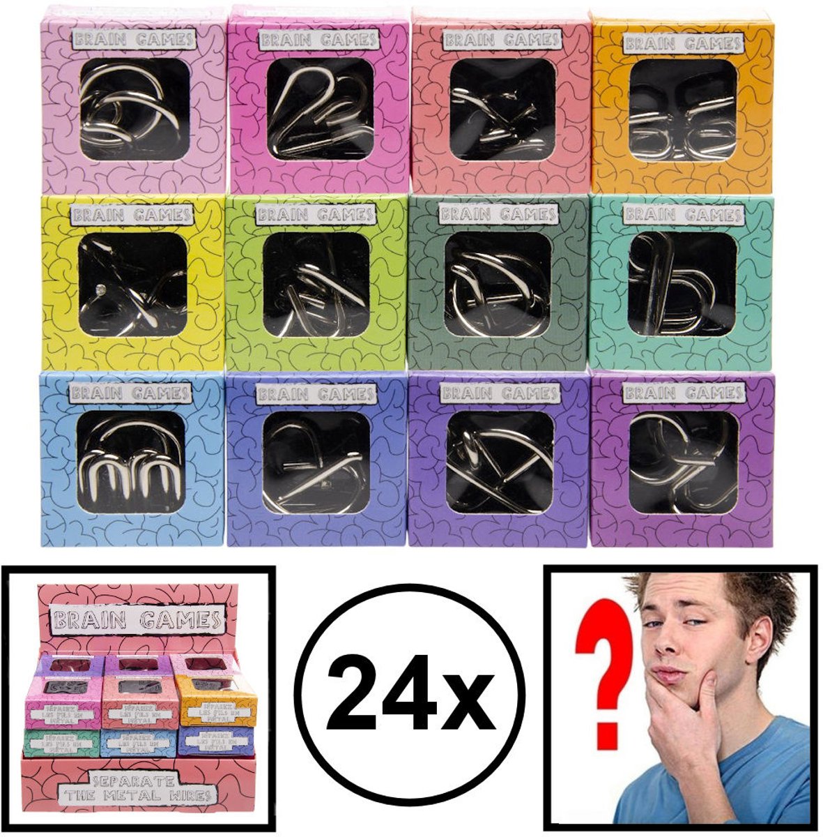 Decopatent 24 STUKS Metalen IQ Puzzels - Geduldspel - Uitdeelcadeaus - Traktatie Uitdeelcadeautjes voor kinderen - Grabbelton - School - Kinderfeestje - Klein Speelgoed Trakteren - Grabbelton Traktaties Cadeautjes