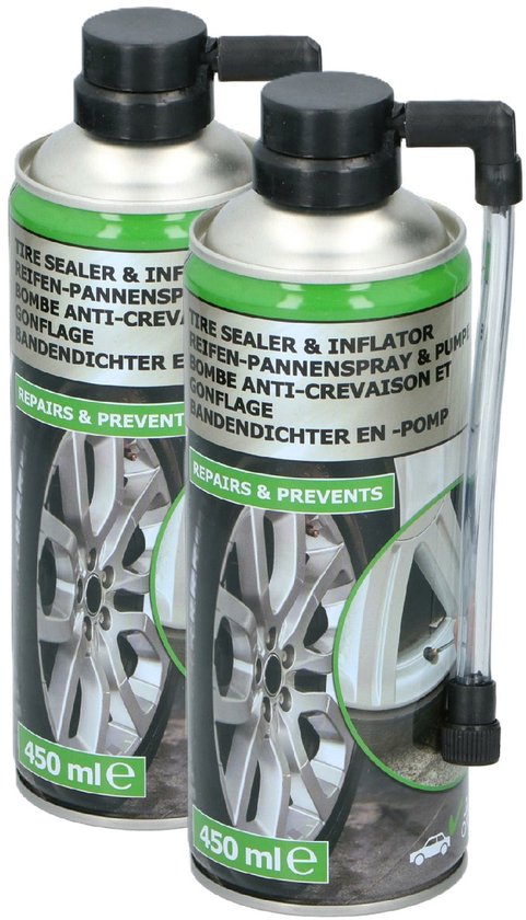 Bandenreparatie spray - 2x - auto/scooter - 450 ml - bandenreparatieset