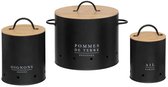 Lot de 5 pots de conservation pour oignons, pommes de terre et ail - Métal/bambou - Noir - 22 x 28 cm