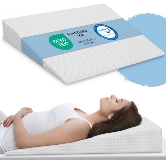 ELONEO Bed Wigkussen Steunkussen - 100x100 cm, Visco Mineraal Schuim, Orthopedisch Rugsteunkussen, Anti Reflux Kussen voor Bed