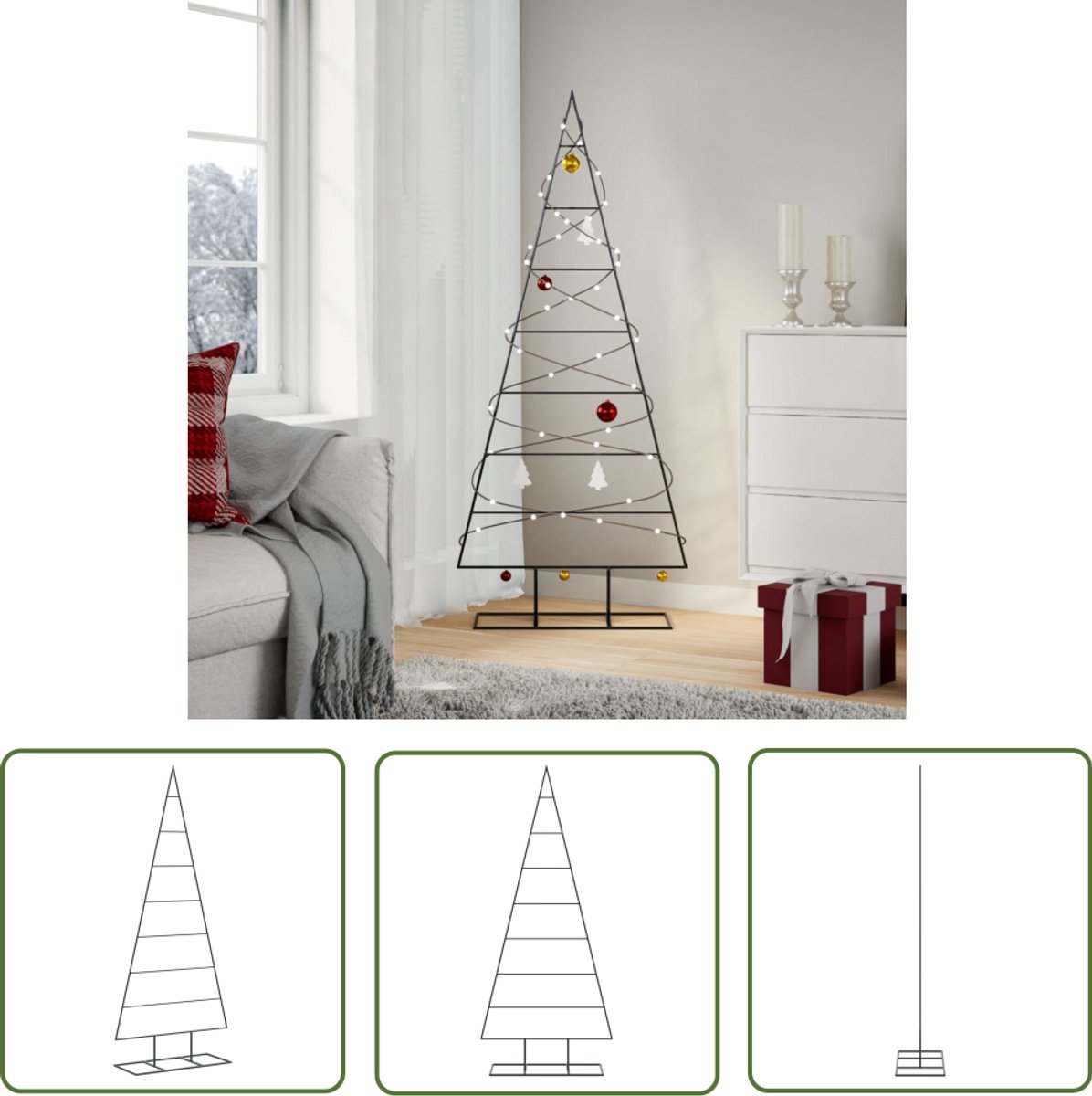 The Living Store Kerstdecoratie kerstboom 150 cm metaal zwart - Kerstboom - Metalen Kerstboom - Kerstdecoratie - Modern Kerstboom - DIY Kerstboom