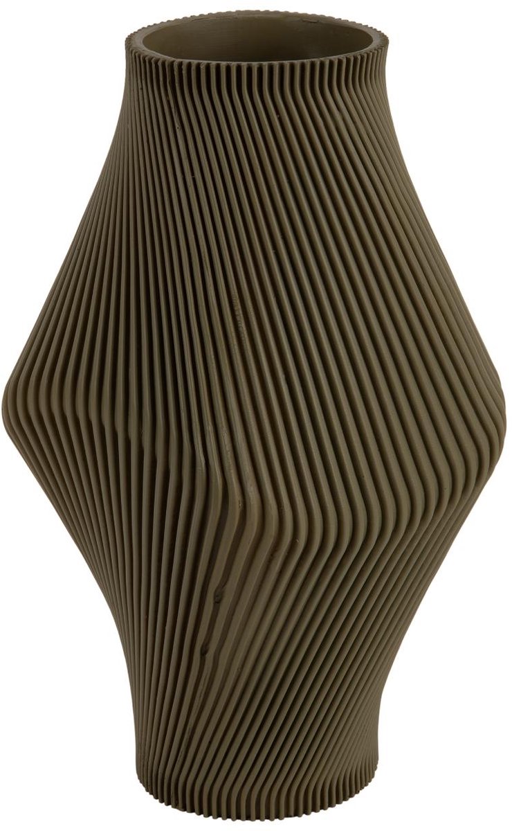 Present Time Vaas Twisted Rib - Legergroen - Ø16cm - Polyresin - Scandinavisch - Bloemenvaas - Woondecoratie - Decoratieve vaas voor woonkamer of slaapkamer