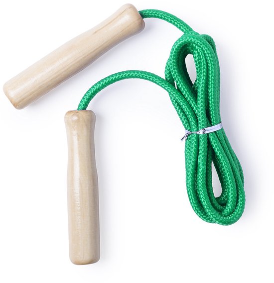 Springtouw met houten handvatten - 240 cm - groen - speelgoed - kinderen/volwassenen