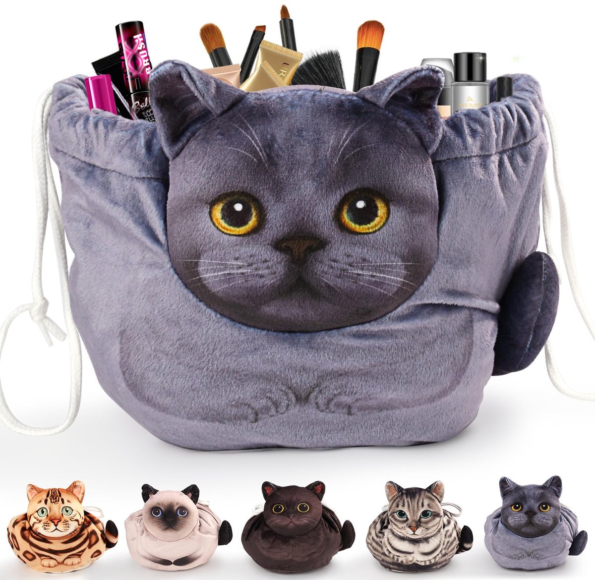 Ibenzoa® Uitbreidbare Cosmetische Tas met Kattenmotief voor Reizende Kattenliefhebbers en Dames