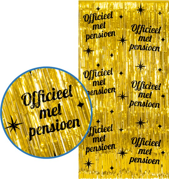BTH - Pensioen Feestgordijn - Goud & Zwart 2x1 m - Folie Backdrop - Feest Artikelen - Glittergordijn - Versiering