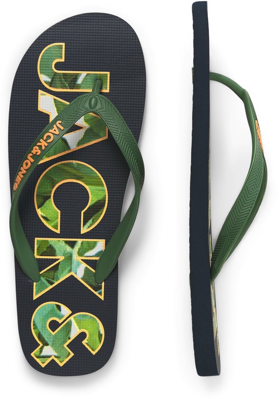 Tongs homme Jack & Jones JFWLOGO Palm Print bleu foncé/vert - Taille 46/47