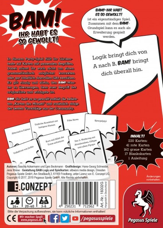 Pegasus Spiele BAM! - Ihr habt es so gewollt! Jeu de cartes Fête