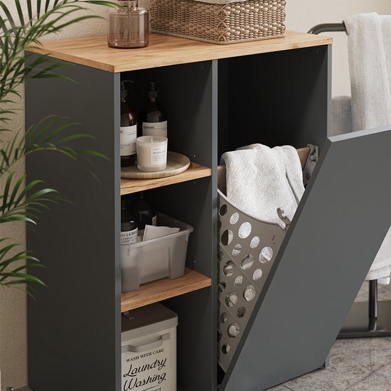 Meuble de salle de bain Vicco Viktor – 68 x 88,2 cm avec compartiments ouverts Anthracite/chêne doré