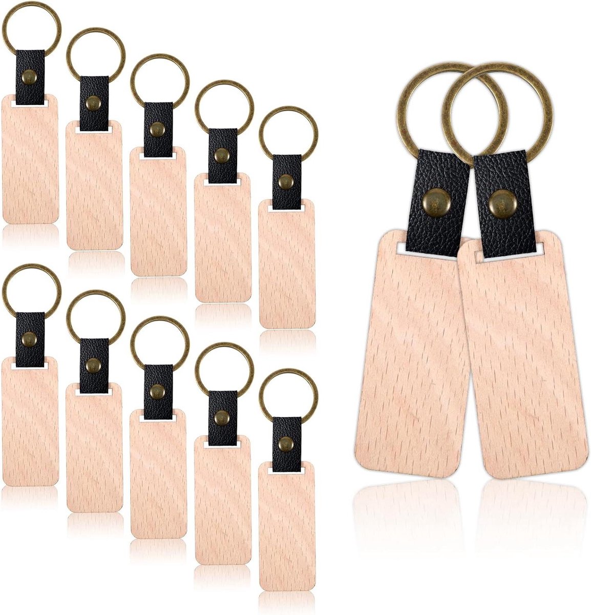 Houten sleutelhangers - Set van 12 - Personaliseerbaar - Wit