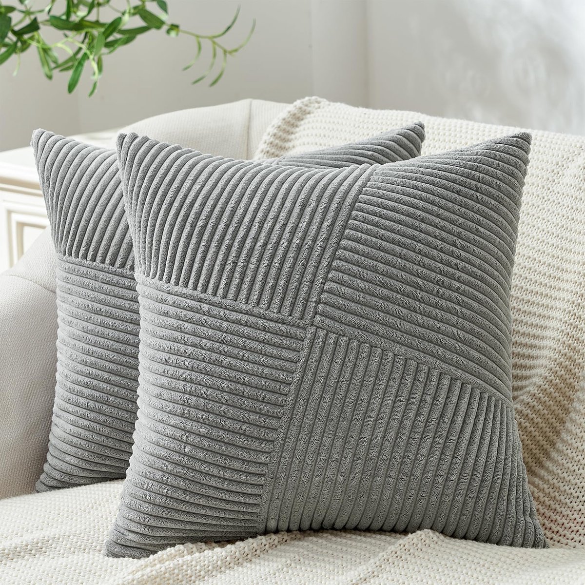 Ibenzoa Kussenslopen Set van 2 in Scandinavisch Design met Geometrisch Patroon voor Woonkamer en Slaapkamer grijs
