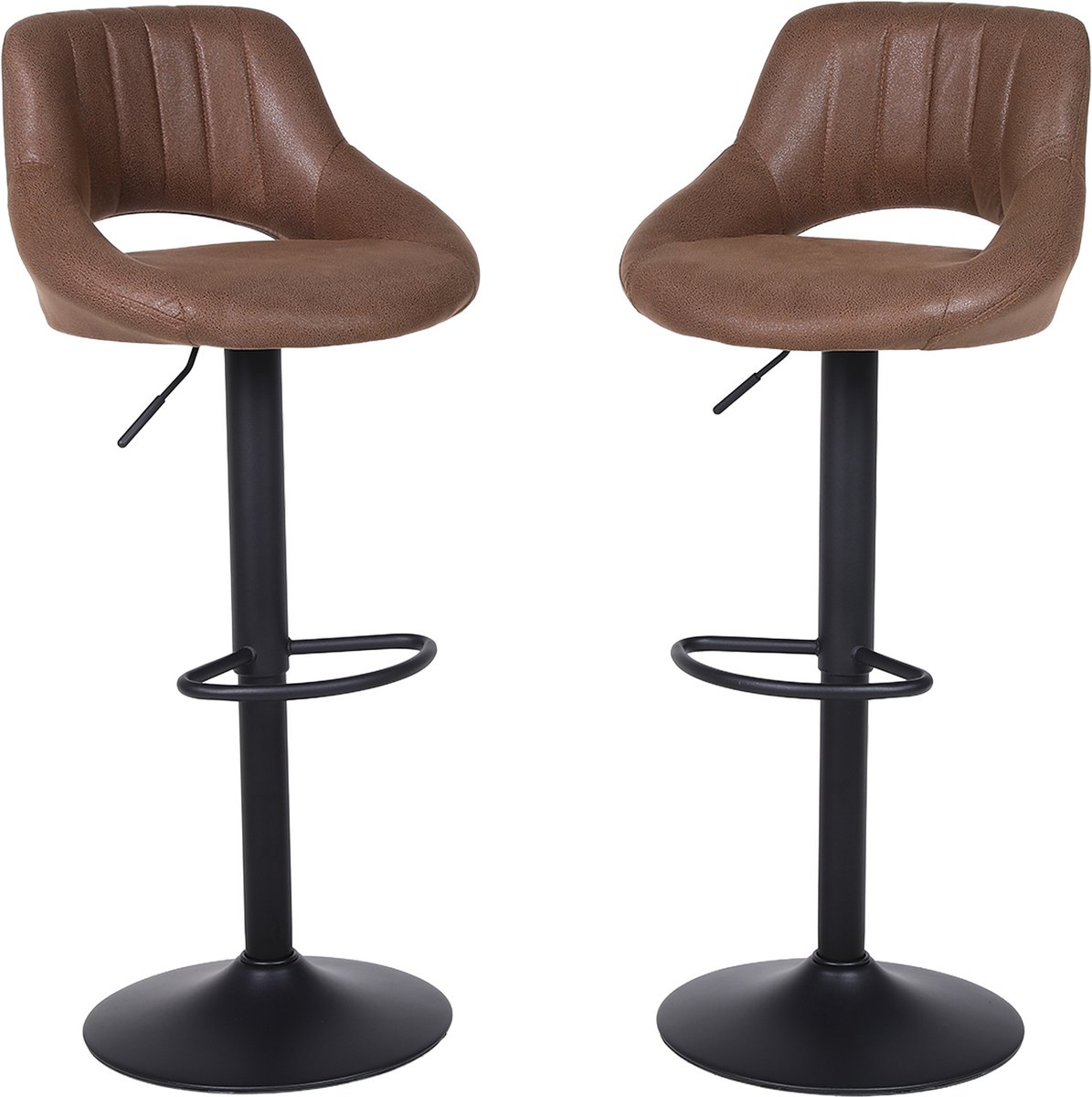 Alora Barkruk Industrial Donkerbruin - Barkrukken set van 2 - Barstoel Kruk - Barstoelen met rugleuning - Keukenstoel