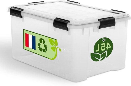Iris Ohyama, Luchtdichte Kunststof opbergbox met deksel en sluitclips, 30L, Set van 6, Stapelbaar, BPA-vrij, Slaapkamer, Schuur, Woonkamer, AT-LS, Doorzichtig