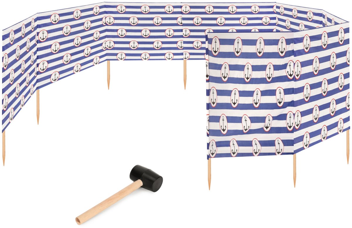 Garronda 12m Strand Windscherm Met Stokken - Windscherm Strand – Windscherm – Rubberen hamer – Strepen/Anchor-2 – GD-EX-Wb-12m