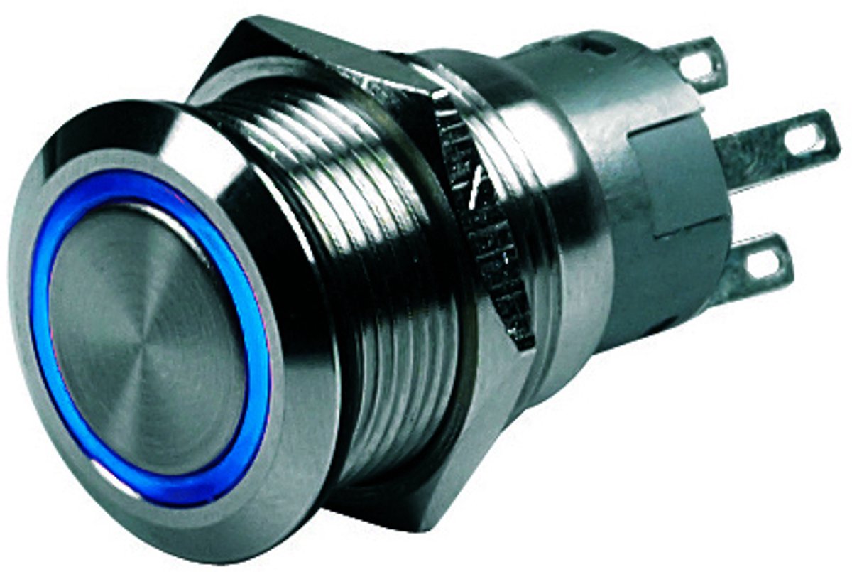 Hollex Drukknop rvs 24V aan/uit LED blauw