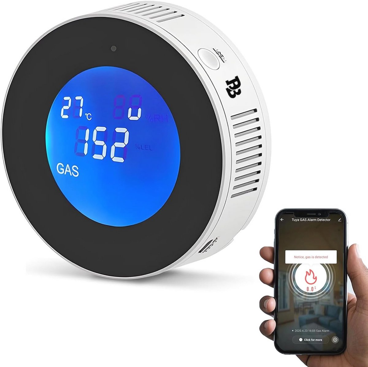 WiFi Gasdetector voor Aardgas, Methaan en LPG | Real-time Monitoring | 85dB Alarm | Slimme App Integratie