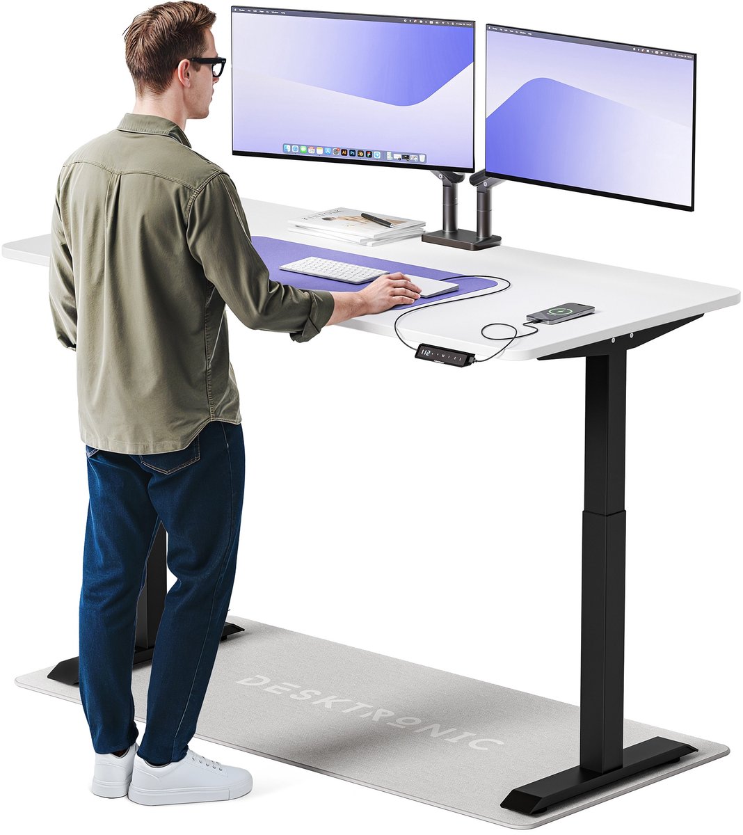 Desktronic HomeOne Zit-sta Bureau Elektrisch In Hoogte Verstelbaar, 160x80cm, Zwart/Wit, Stille Dubbele Motor, Hoogte 72-119cm