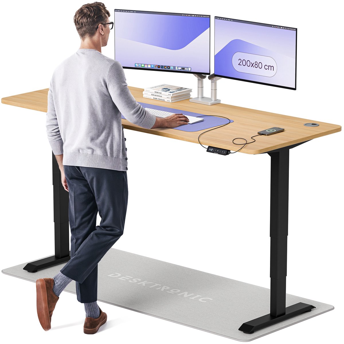 Desktronic HomePro Zit-sta Bureau Elektrisch In Hoogte Verstelbaar - Zwart/Notenhout