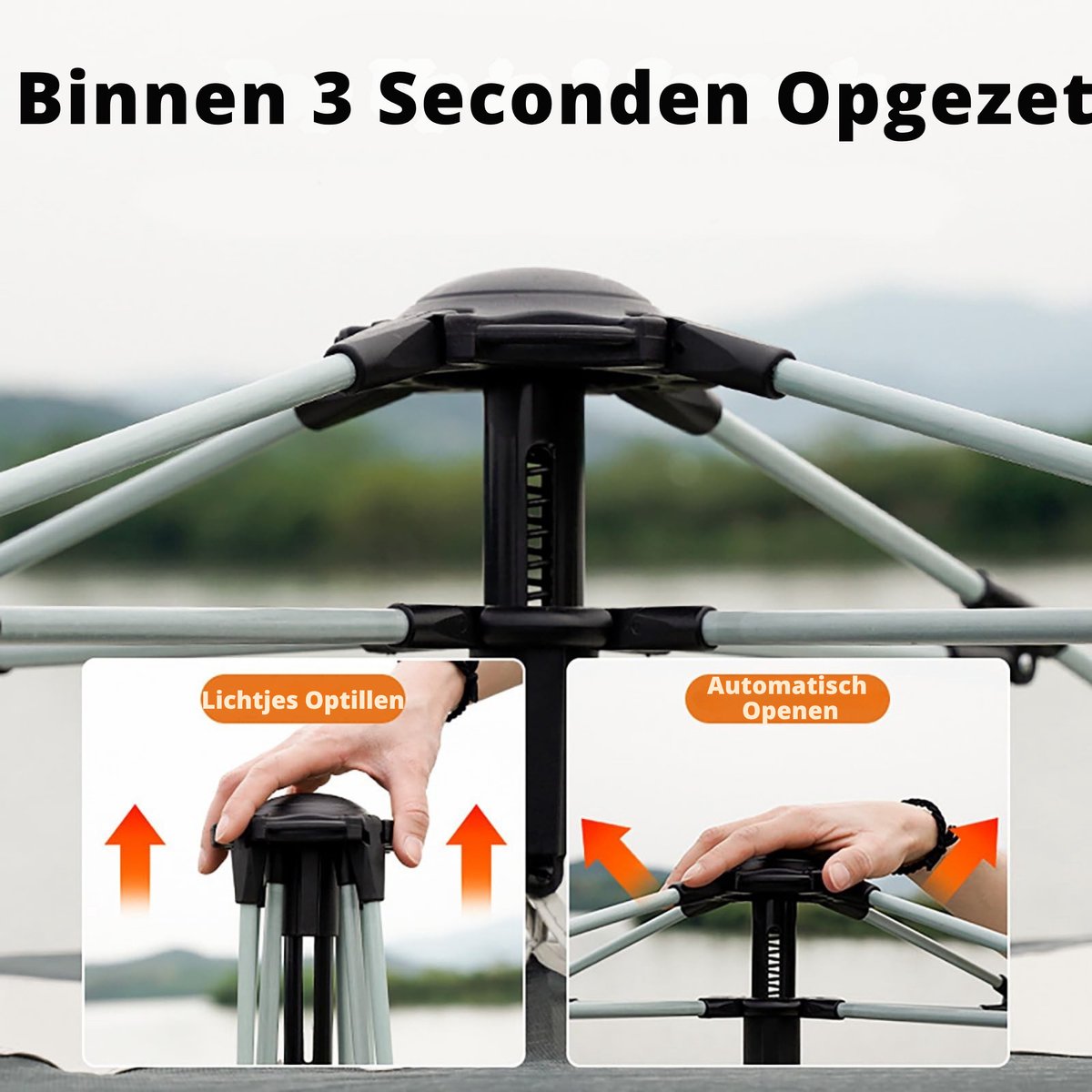 Automatische Pop-up Tent - Waterdicht Kampeertent voor 2-3-4 Personen –Camping Tent - 210x210x140cm - Outdoor Kampeer & Festival Tent–Ideaal voor Gezinscamping en Buitenactiviteiten-Snel Opzetbaar– Met Luifel & Draagtas – Groen – Lexorion – foto 4