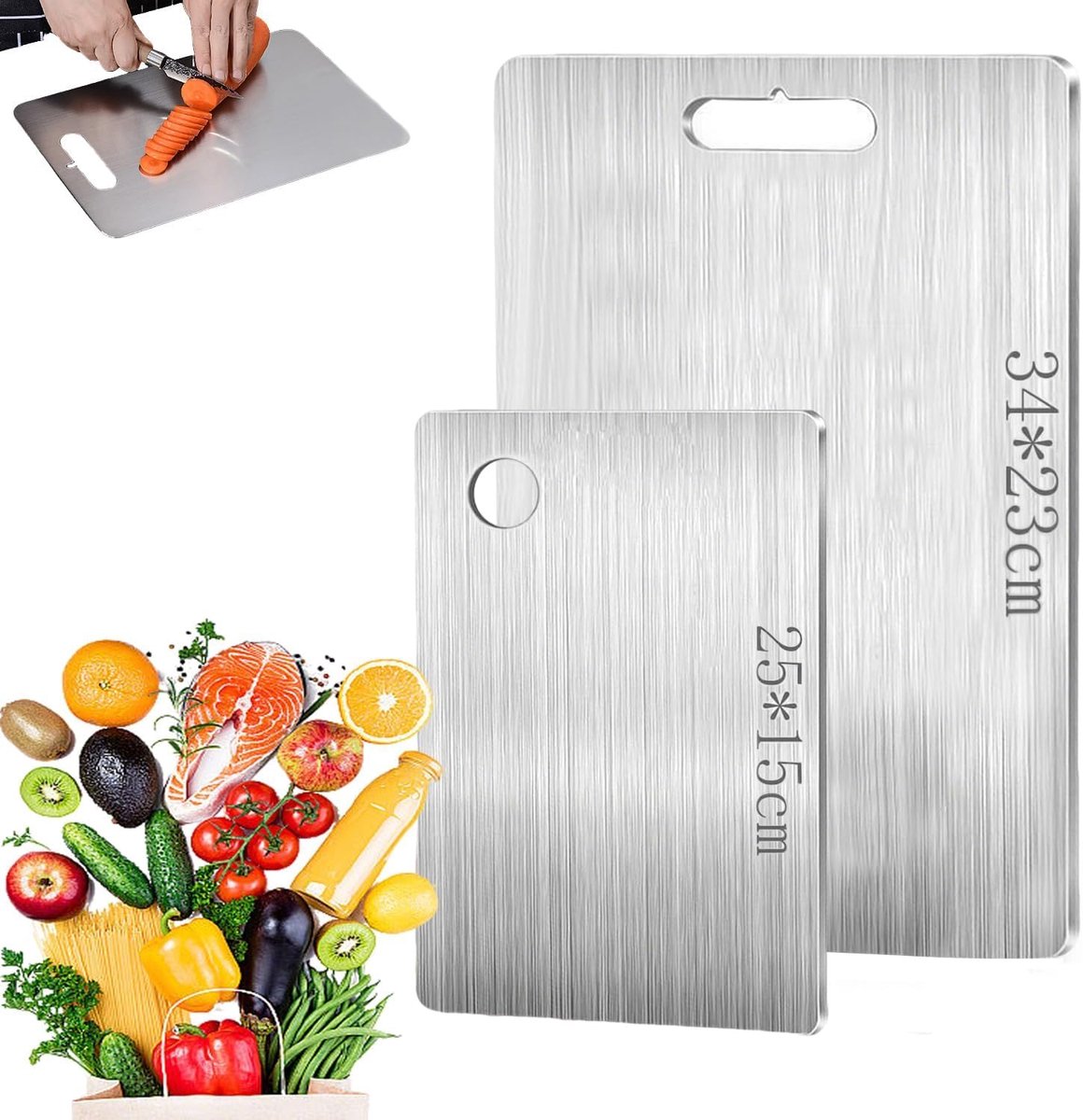 Ibenzoa® Dubbelzijdige Snijplanken van Roestvrij Staal met Titanium Accent, Voor Veilig en Hygiënisch Koken
