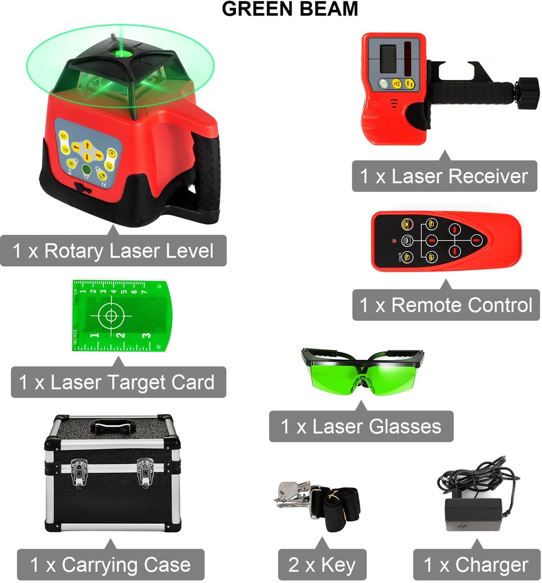 Kruislijnlaser - Laser - Lijnlaser - Waterpas - 500m Verticaal Horizontaal Scannen Professionele Meetgereedschap - 360° Draaibare Laser Waterpas Zelfnivellerend - voor Constructie - Groen Laserstraal 2