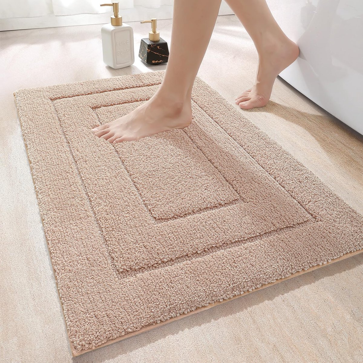 Ibenzoa® Zachte en Veilig Douchemat van Microvezel - 60 x 90 cm - Beige