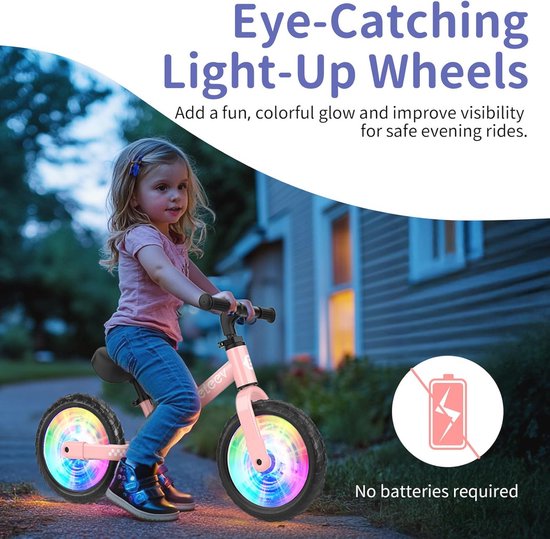Evenwichtsvoetfiets voor Peuters - 12 Inch Fiets met LED Verlichting, Verstelbaar Stuur en Zadel, Voor Training Leeftijd 2-6 Jaar - Roze van Bikestar — afbeelding 3