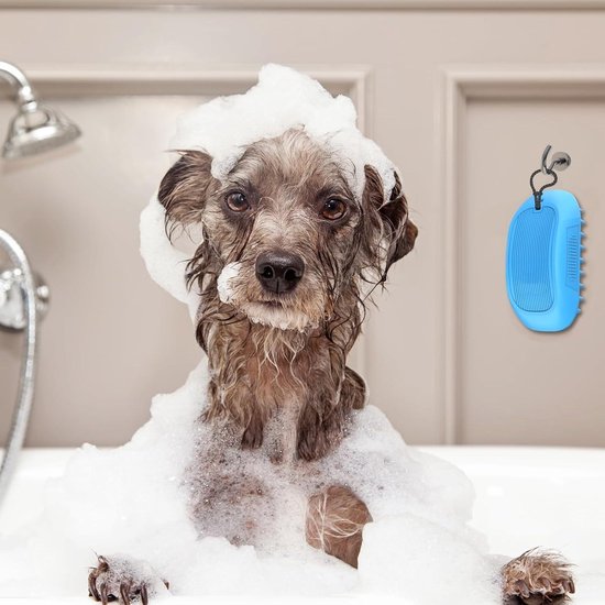 Qbellpet Pet Bade bürste Beruhigender Massage gummi kamm mit verstellbarem Ring