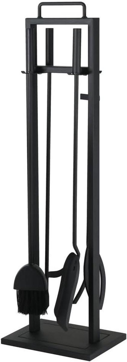 Haardset ijzer zwart - openhaardaccessoires modern - bestek pookset 4-delig met standaard