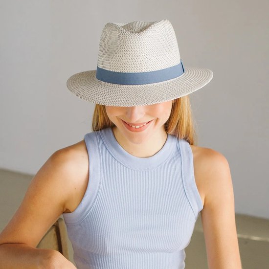 Lipodo Melanto Trilby Strohoed Dames/Heren - Made in Italy tuinhoed zonnehoed strand hoed voor Lente/Zomer - S (54-55 cm) rood-gemeleerd