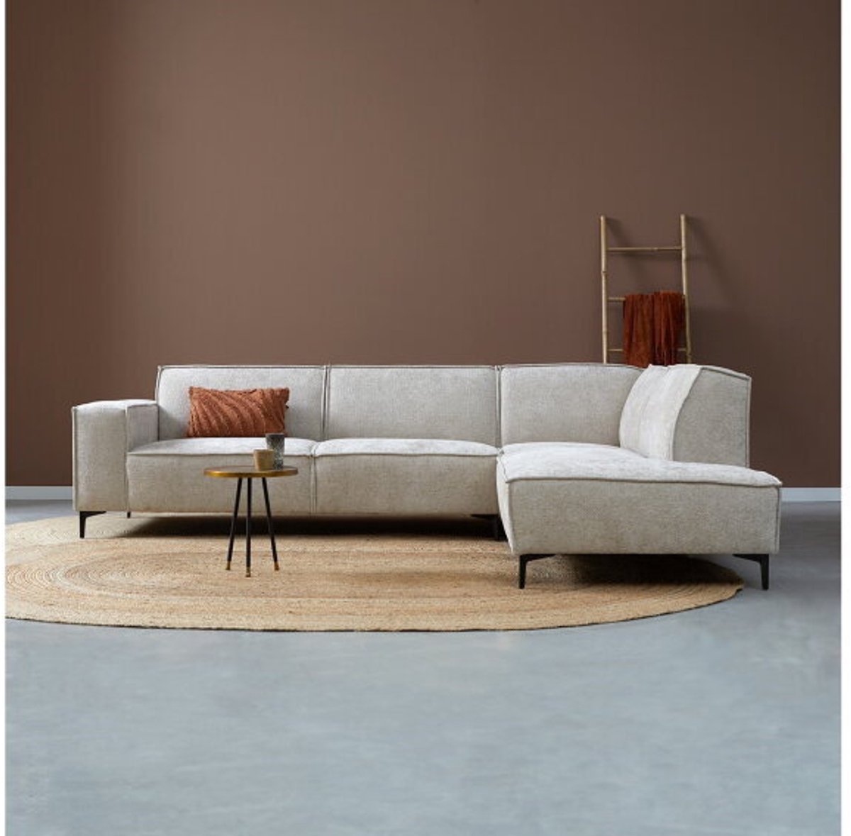 PEPP Interiors RIVER hoekbank met ottoman rechts - chenille Majestic 603 beige - 290x218x80 cm