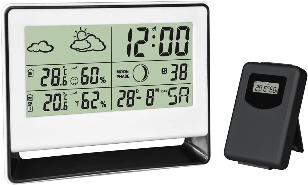 Weerstation met draadloze sensor voor binnen en buiten - Weersvoorspelling en temperatuur