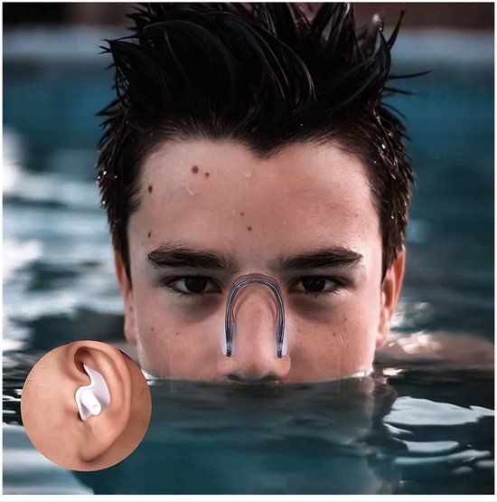 IBXWMNG Kit Natation 3 Pièces - Pince-Nez + Bouchons D'Oreilles + Boîte, Silicone Souple Étanché Pour Adultes Enfants Anti-Irritations
