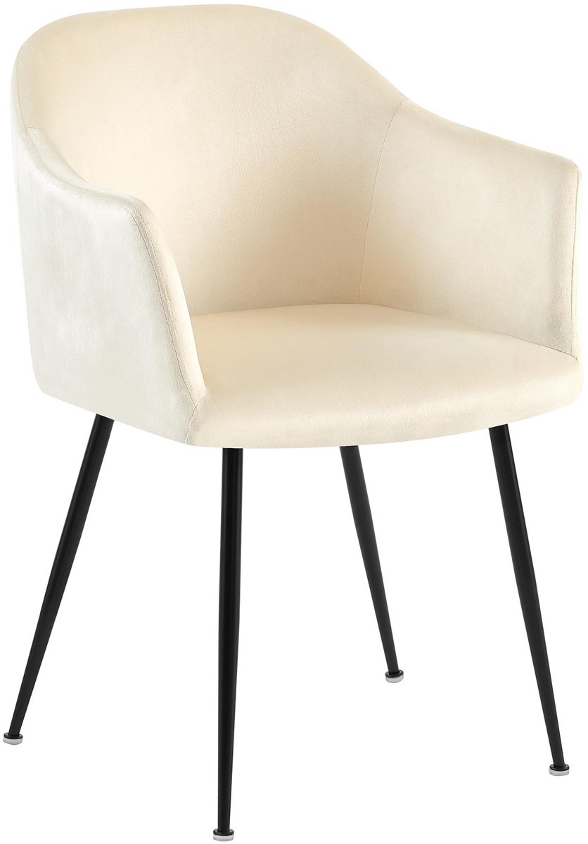CLP Jaysie Eetkamerstoel - klassiek - met rugleuning - zwart metalen frame - velvet - fluweel - Fluweel/creme