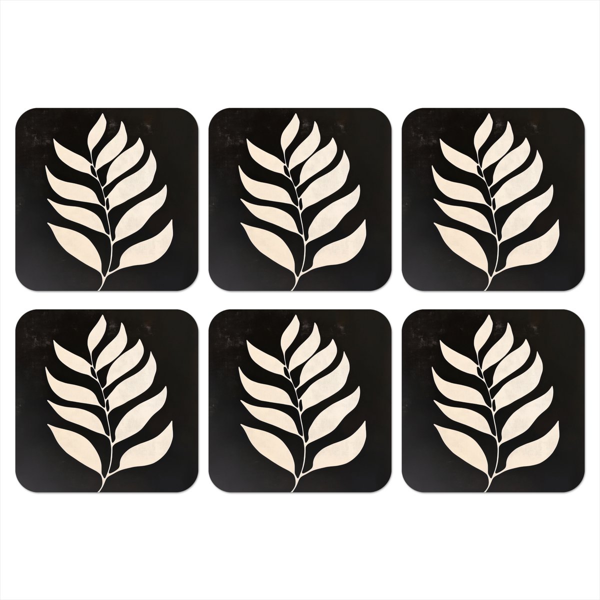 Onderzetters voor glazen - Blad - Wit - Minimalistisch - 10x10 cm - Glasonderzetters - 6 stuks