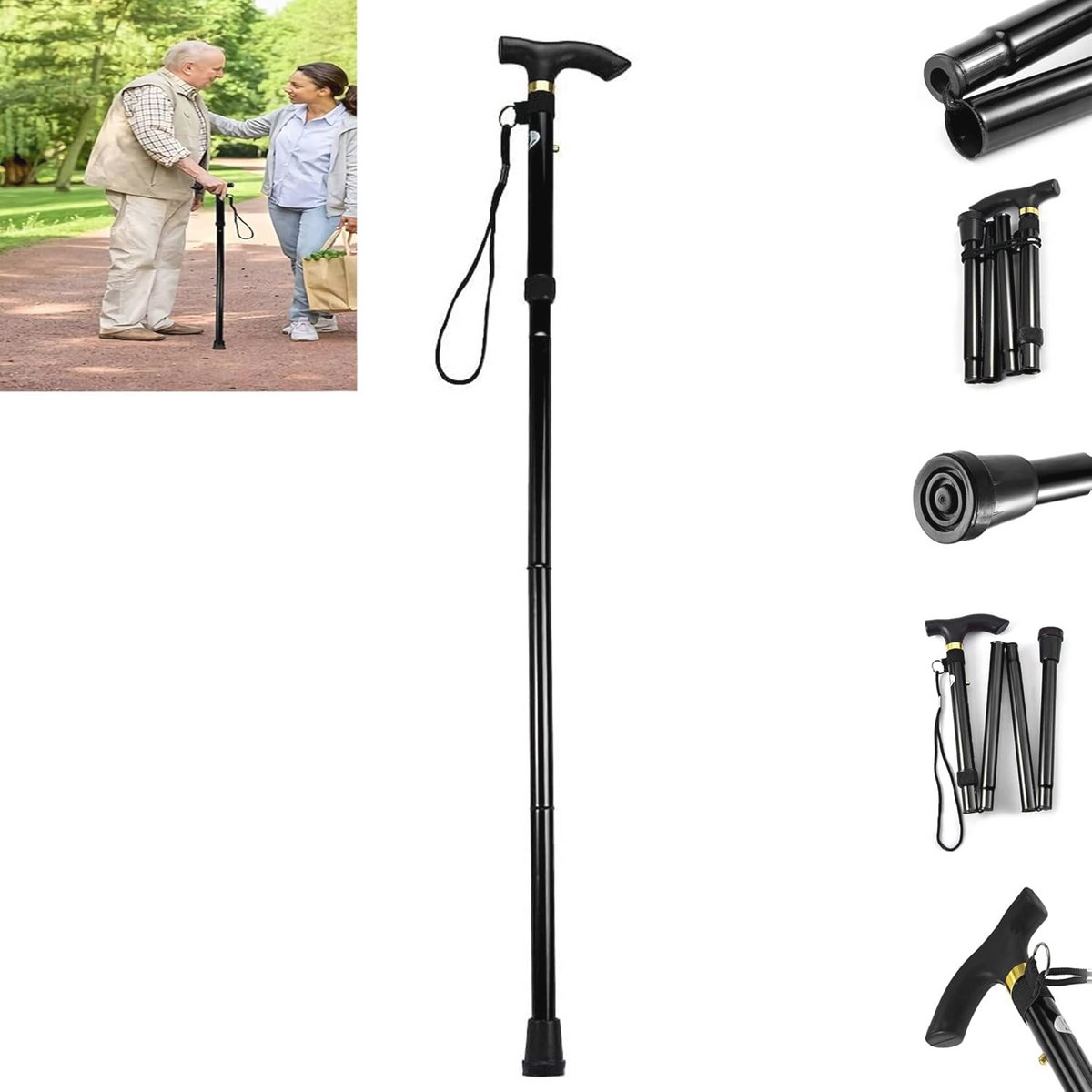 Opvouwbare en Verstelbare Wandelstok - Lichtgewicht en Duurzaam Mobiliteitshulpmiddel voor Extra Stabiliteit