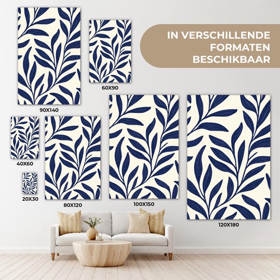 Illustratie van canvas schilderijen in verschillende formaten: 20x30, 40x60, 60x90, 80x120, 90x140, 100x150 en 120x180 cm.