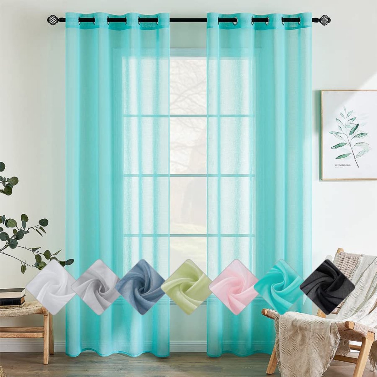 Unyqoos® Transparante Luchtige Gordijnen Set voor Slaapkamer en Woonkamer - 140 x 215 cm - Turquoise