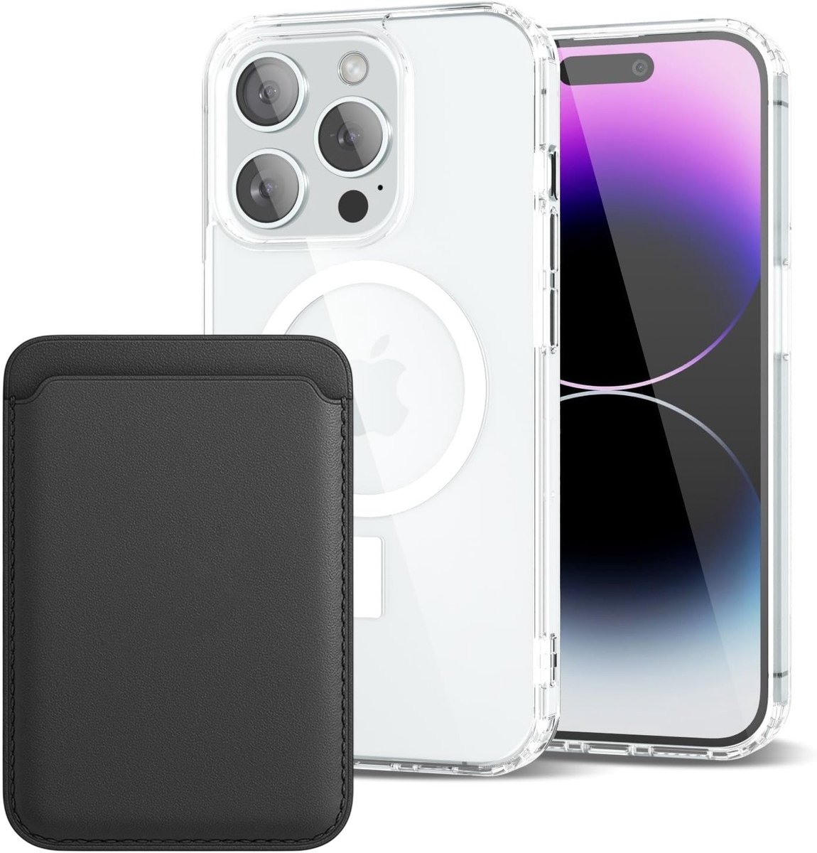Shockproof Anti Shock Back Cover Hoesje Compatibel met MagSafe Geschikt voor: Apple iPhone 13 Pro met Magnetische Pasjeshouder - Zwart