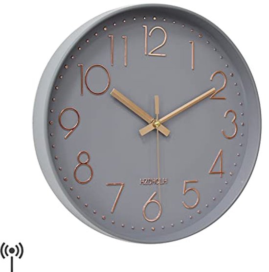 RAILONCH stille radiogestuurde wandklok, modern, design, wandklok, geruisloos, voor de woonkamer, kantoor en slaapkamer (#07