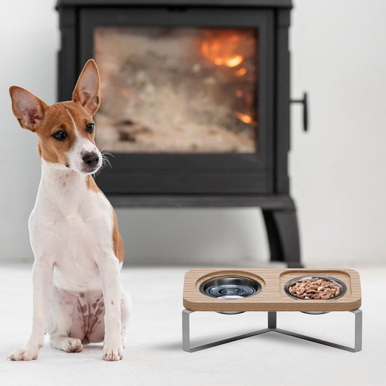 Keramische kom met bamboe standaard voor honden en katten, verhoogde kom voor een comfortabele positie tijdens het eten en drinken, opties, 850 ml capaciteit (geel Keramische kom met bamboe standaard voor honden en katten, verhoogde kom voor een comfortabele positie tijdens het eten en drinken, opties, 850 ml capaciteit (geel