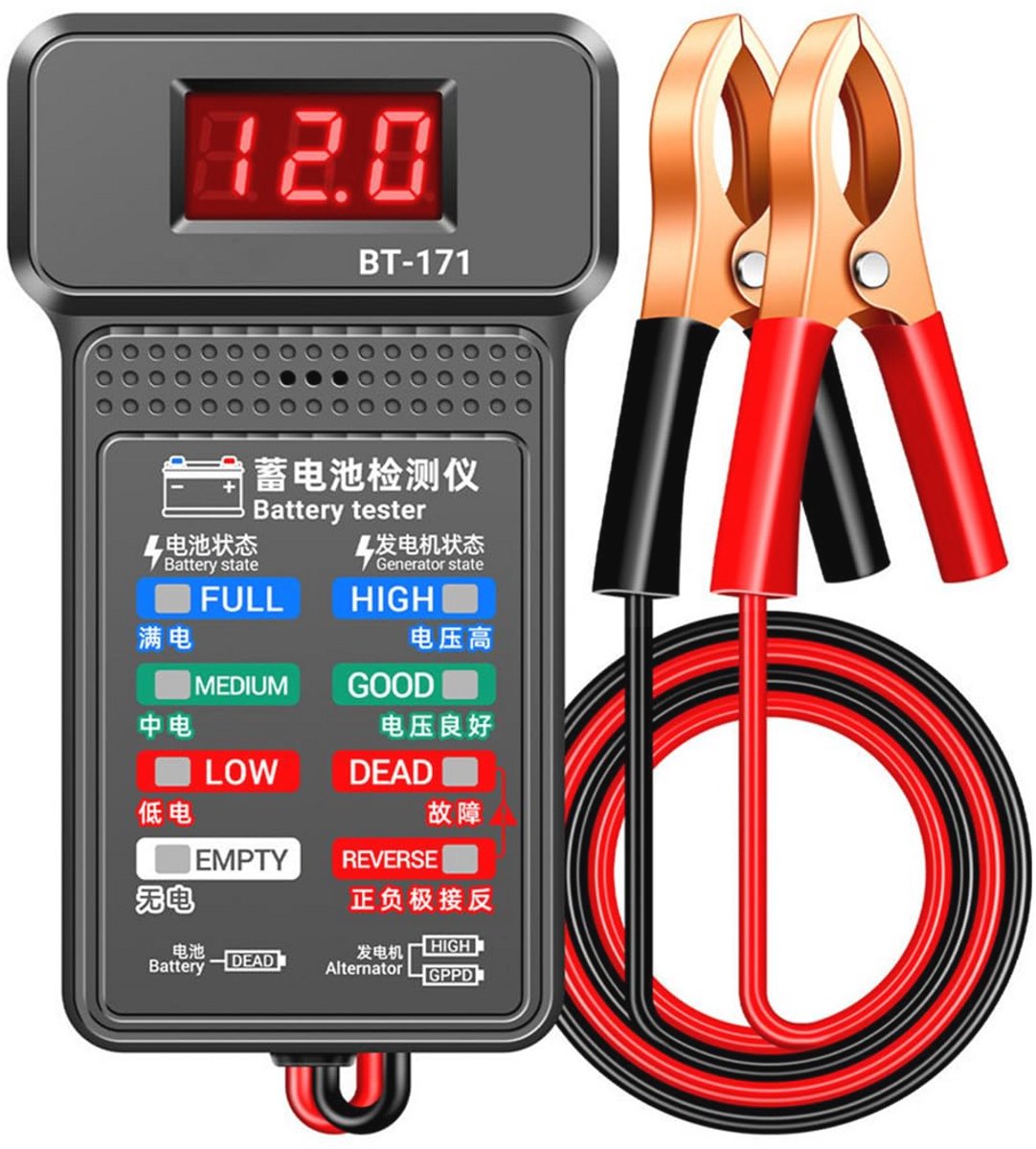 Autoaccutester 100-2000 CCA - 12V Fouttester en Lichtmachinetest voor Autobatterijen